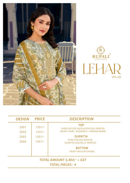 Lehar Vol 2 Rupali Viscose Muslin Karachi Salwar Suits Manufacturer Ahmedabad