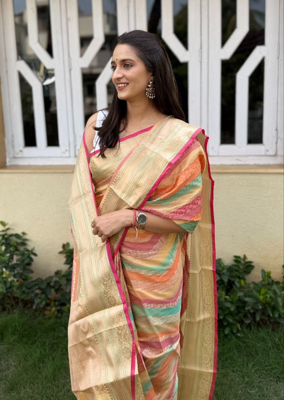 Lehariya Pettern Mira Bela Crepe Silk Sarees Supplier Ahmedabad