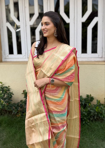 Lehariya Pettern Mira Bela Crepe Silk Sarees Supplier Ahmedabad