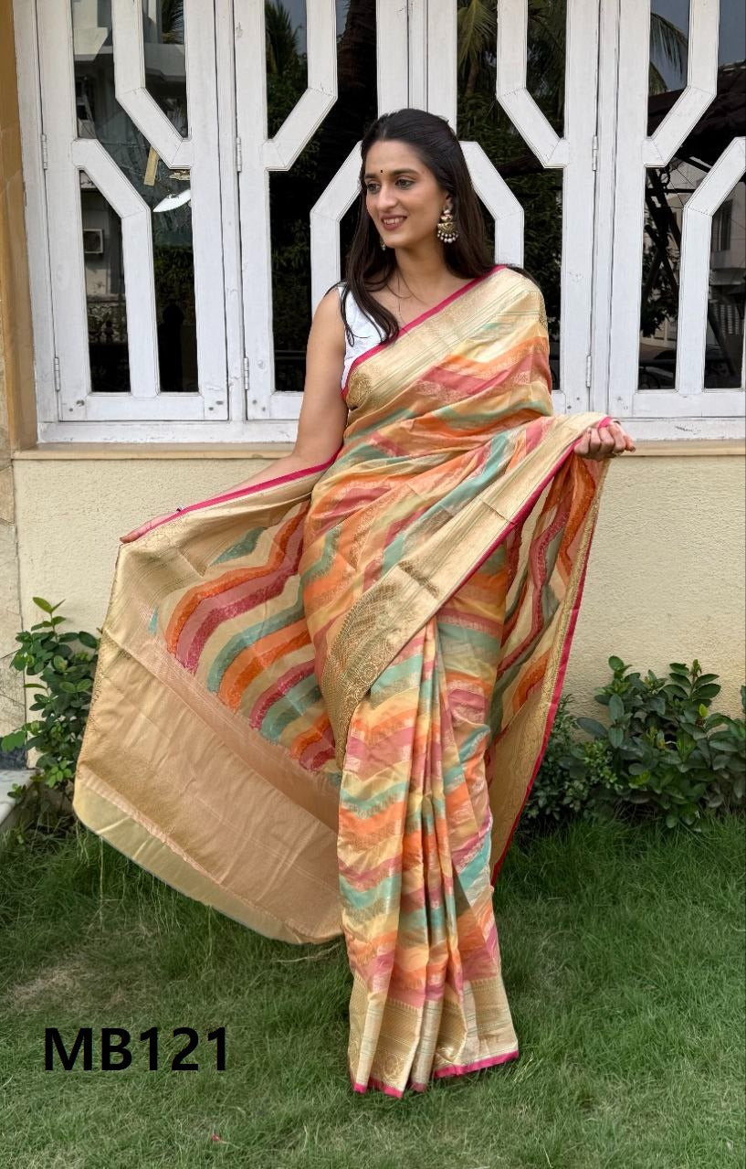 Lehariya Pettern Mira Bela Crepe Silk Sarees Supplier Ahmedabad