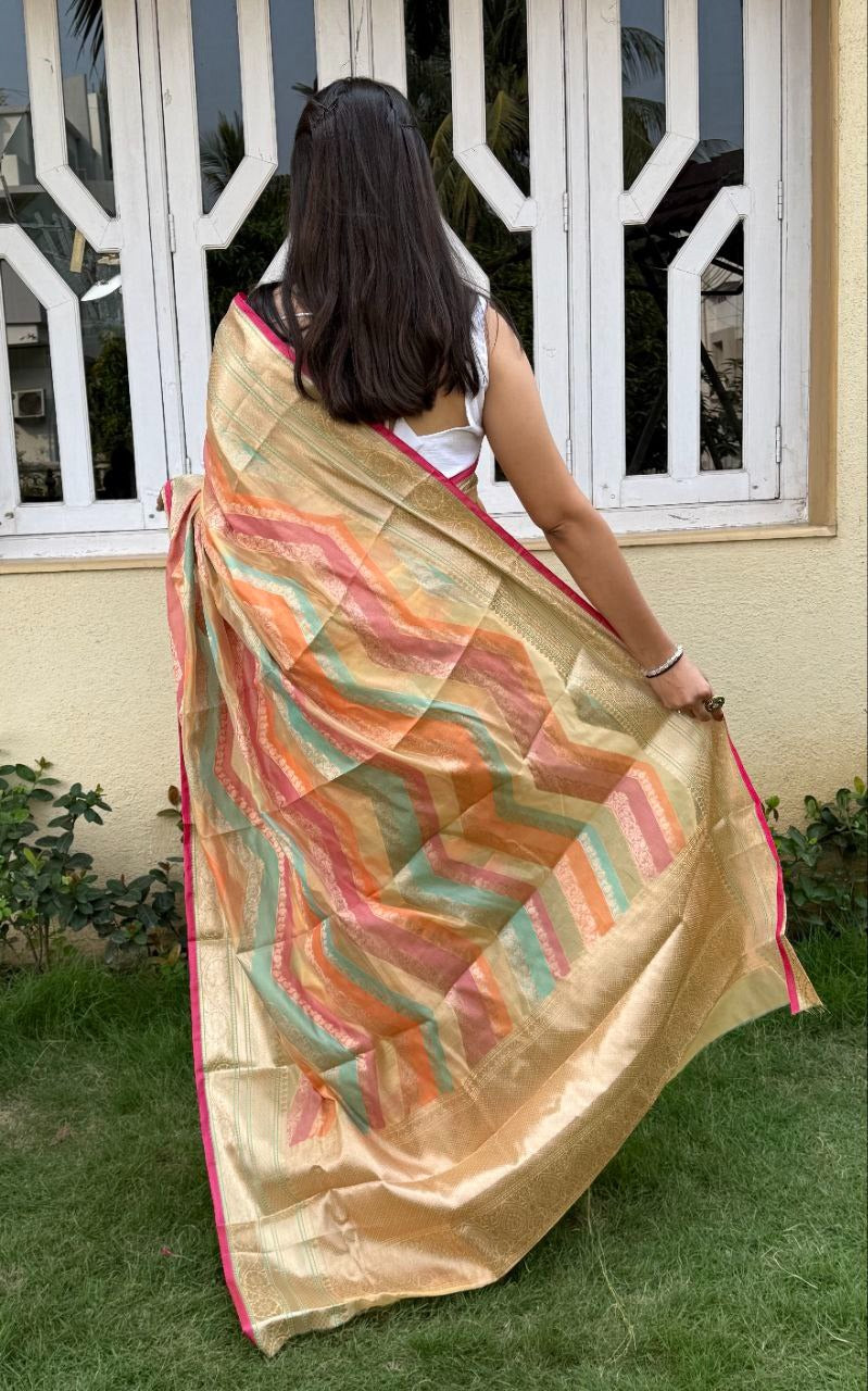 Lehariya Pettern Mira Bela Crepe Silk Sarees Supplier Ahmedabad