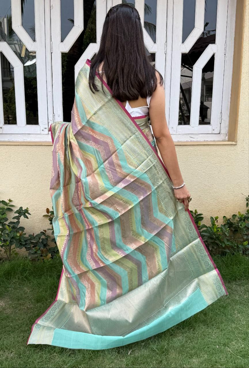 Lehariya Pettern Mira Bela Crepe Silk Sarees Supplier Ahmedabad