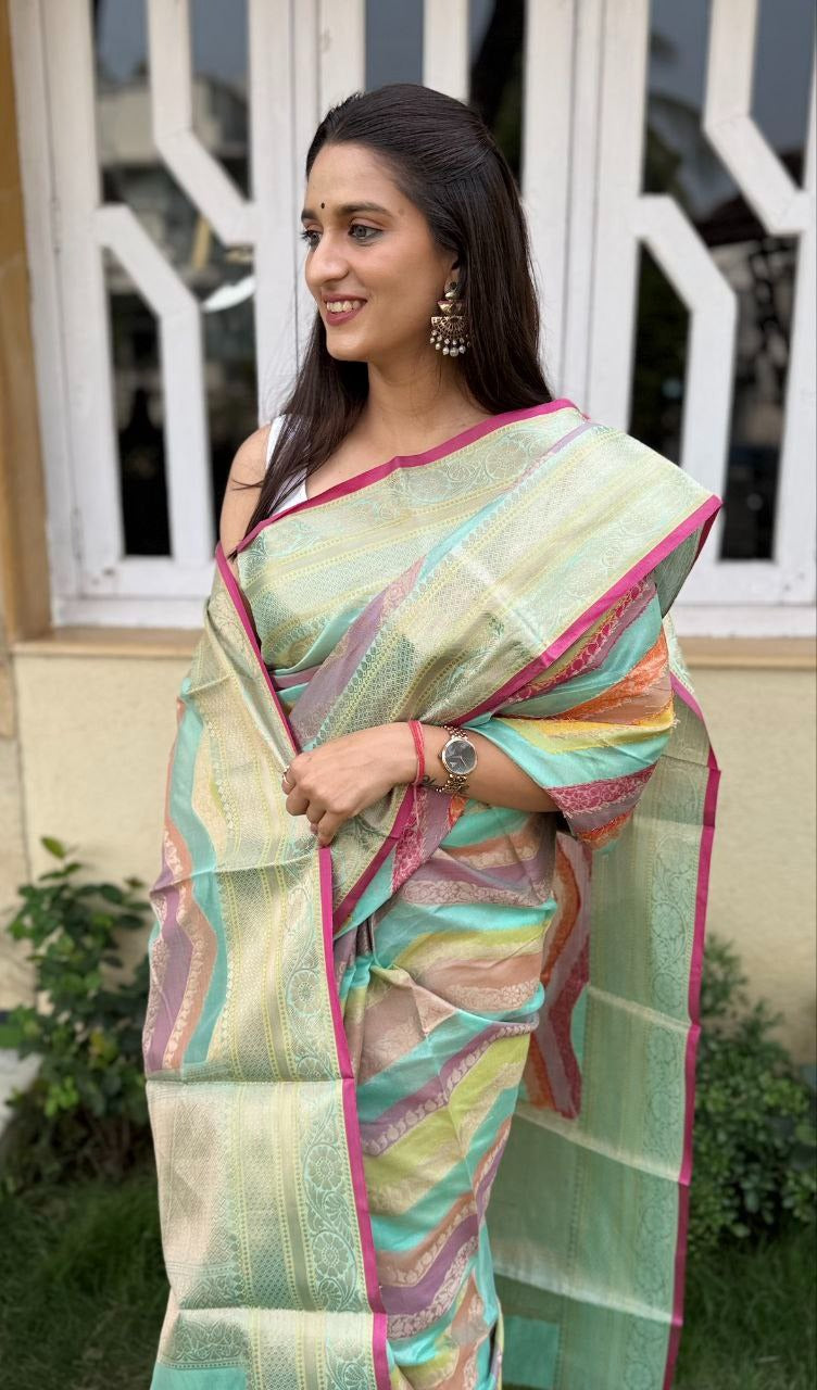 Lehariya Pettern Mira Bela Crepe Silk Sarees Supplier Ahmedabad