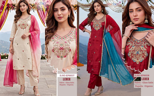 Leher Meher Satin Readymade Pant Style Suits Manufacturer India