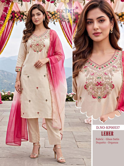 Leher Meher Satin Readymade Pant Style Suits Manufacturer India