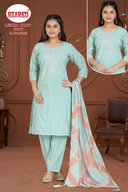 Lekha 9042 Dt Devi Roman Simmer Girls Readymade Pant Suits Wholesaler Gujarat