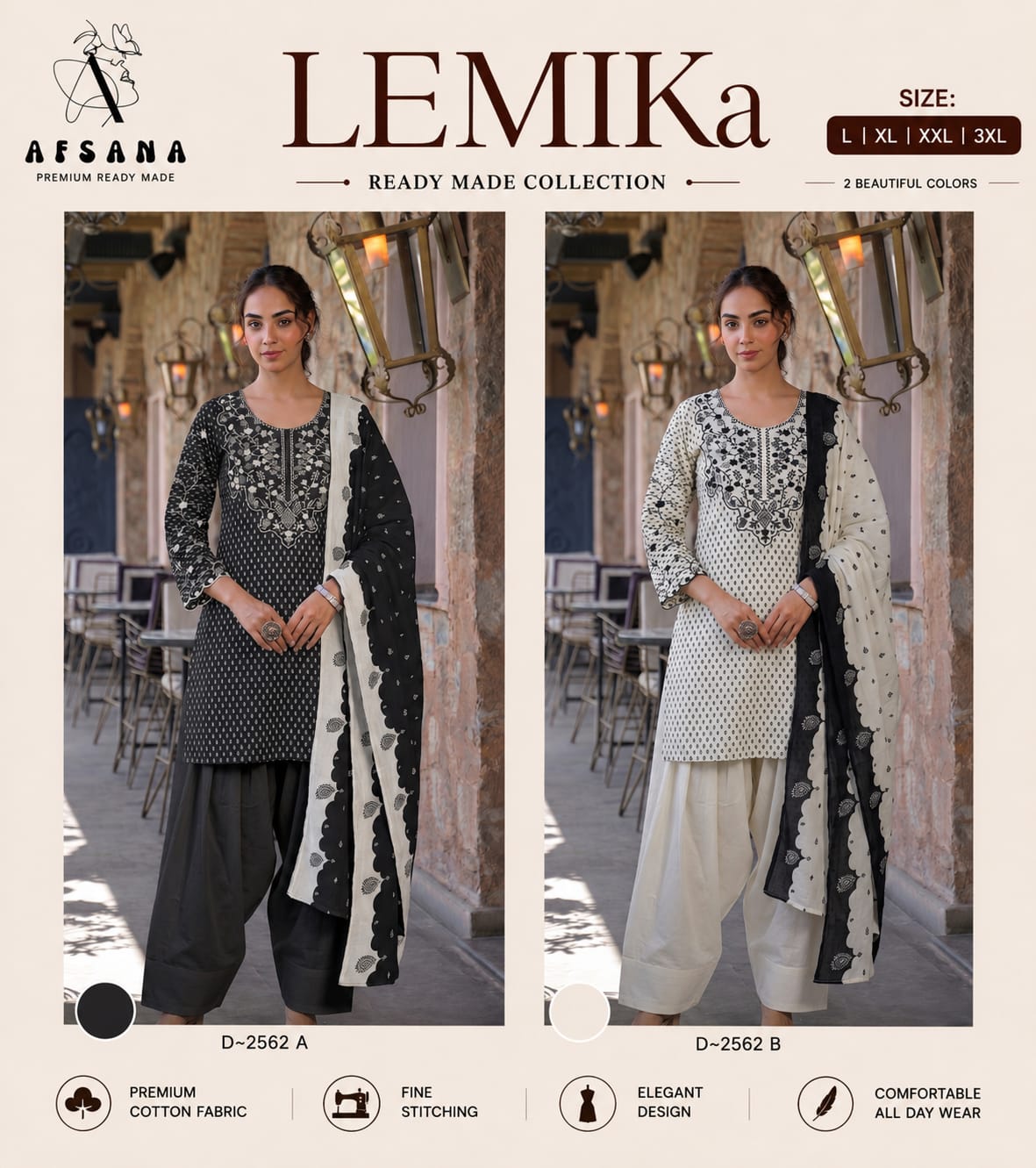 Lemika Afsana Cambric Cotton Pakistani Readymade Suits Exporter