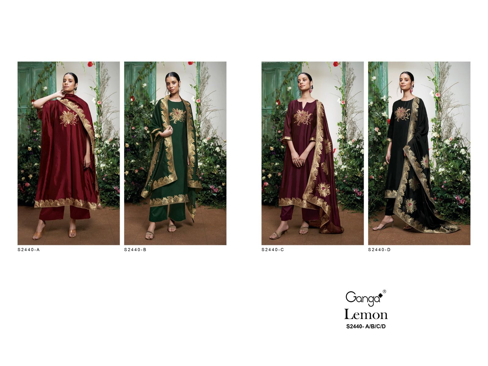 Lemon 2440 Ganga Woven Silk Plazzo Style Suits Manufacturer Gujarat