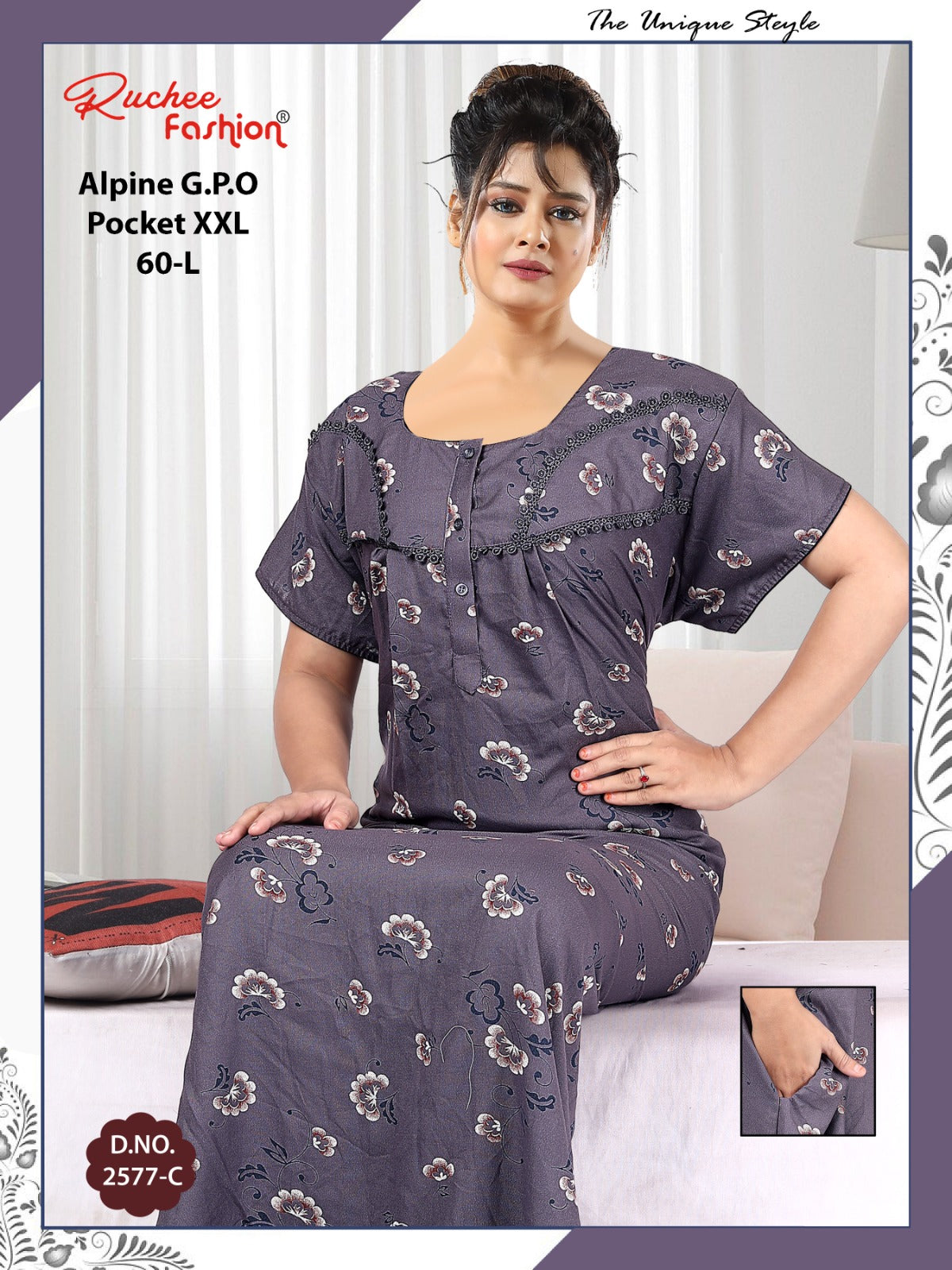 Length 60 Alpine Ruchee Fashion Night Gowns Manufacturer Gujarat