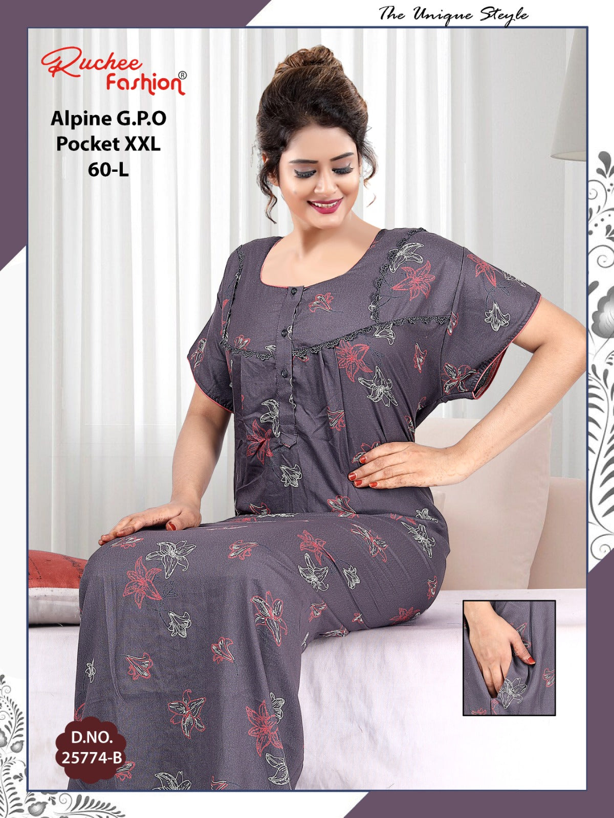 Length 60 Alpine Ruchee Fashion Night Gowns Manufacturer Gujarat