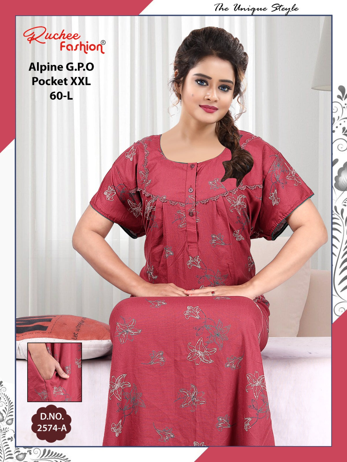 Length 60 Alpine Ruchee Fashion Night Gowns Manufacturer Gujarat