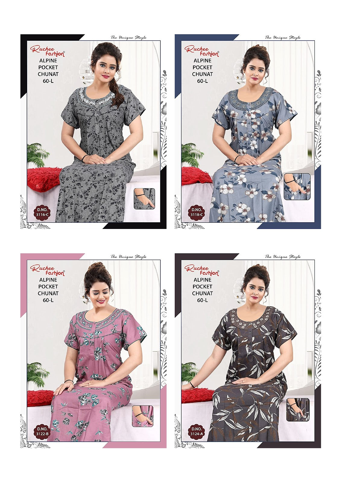 Length 60 Ruchee Fashion Alpine Night Gowns Manufacturer