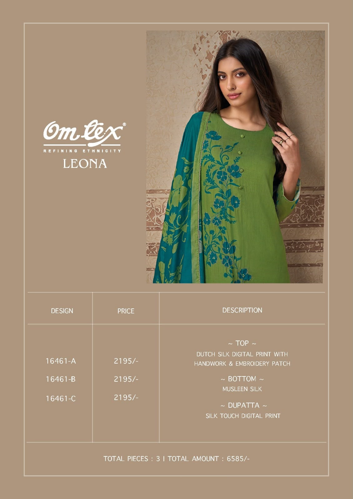 Leona Omtex Dutch Silk Pant Style Suits Wholesale Price