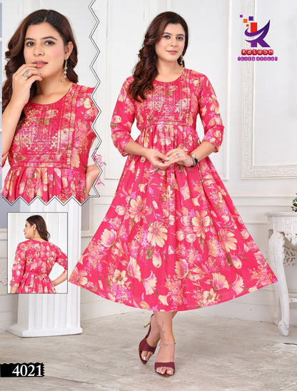Let'S Beautiful Mlm Kalash Lifestyle Vartican Rayon Anarkali Kurtis Exporter