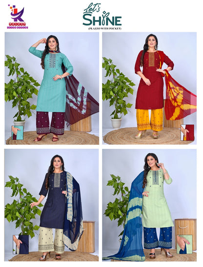 Lets Shine Mlm Kalash Lifestyle Rayon 14Kg Readymade Plazzo Style Suits Supplier