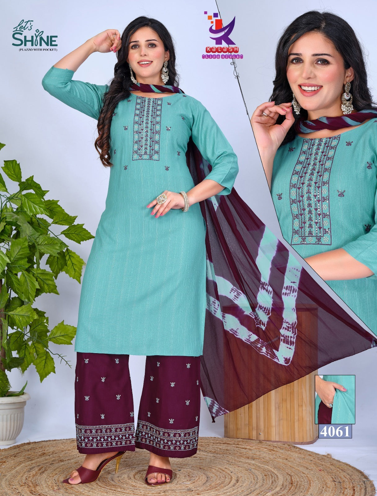 Lets Shine Mlm Kalash Lifestyle Rayon 14Kg Readymade Plazzo Style Suits Supplier
