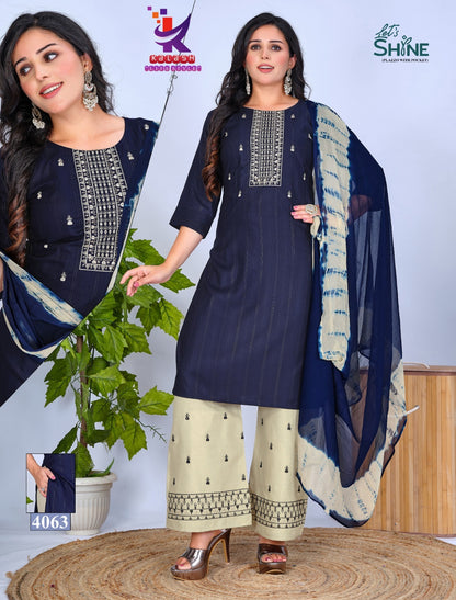 Lets Shine Mlm Kalash Lifestyle Rayon 14Kg Readymade Plazzo Style Suits Supplier