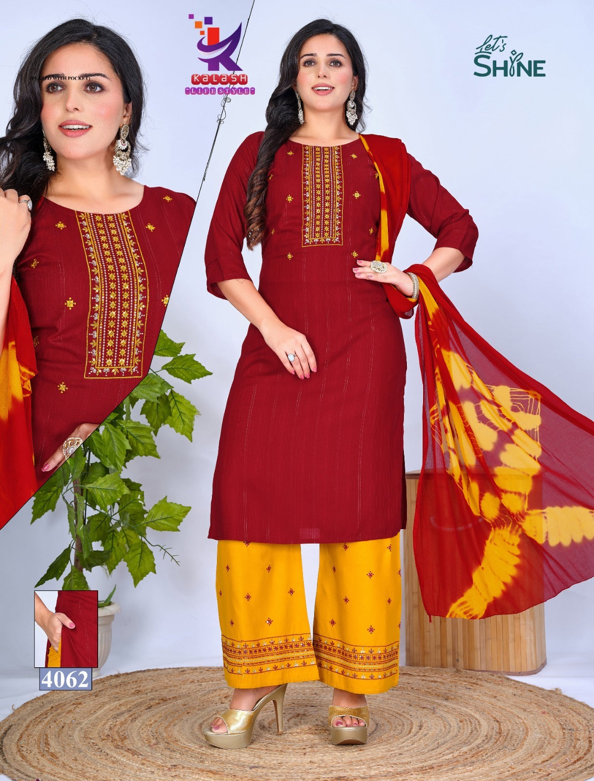 Lets Shine Mlm Kalash Lifestyle Rayon 14Kg Readymade Plazzo Style Suits Supplier