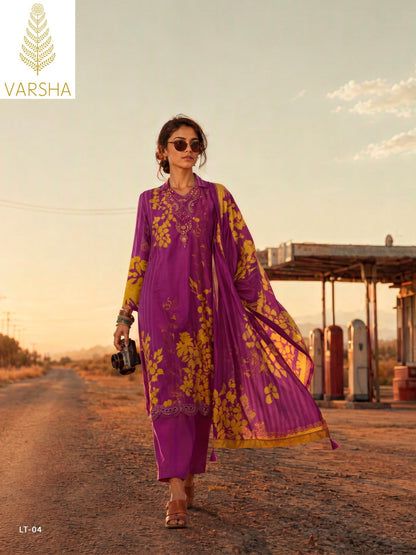 Letters From The Garden Varshaa Viscose Muslin Pant Style Suits Supplier India
