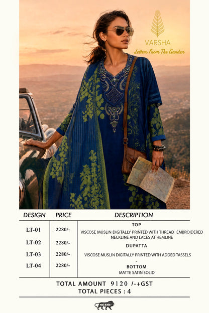 Letters From The Garden Varshaa Viscose Muslin Pant Style Suits Supplier India