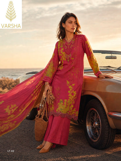 Letters From The Garden Varshaa Viscose Muslin Pant Style Suits Supplier India