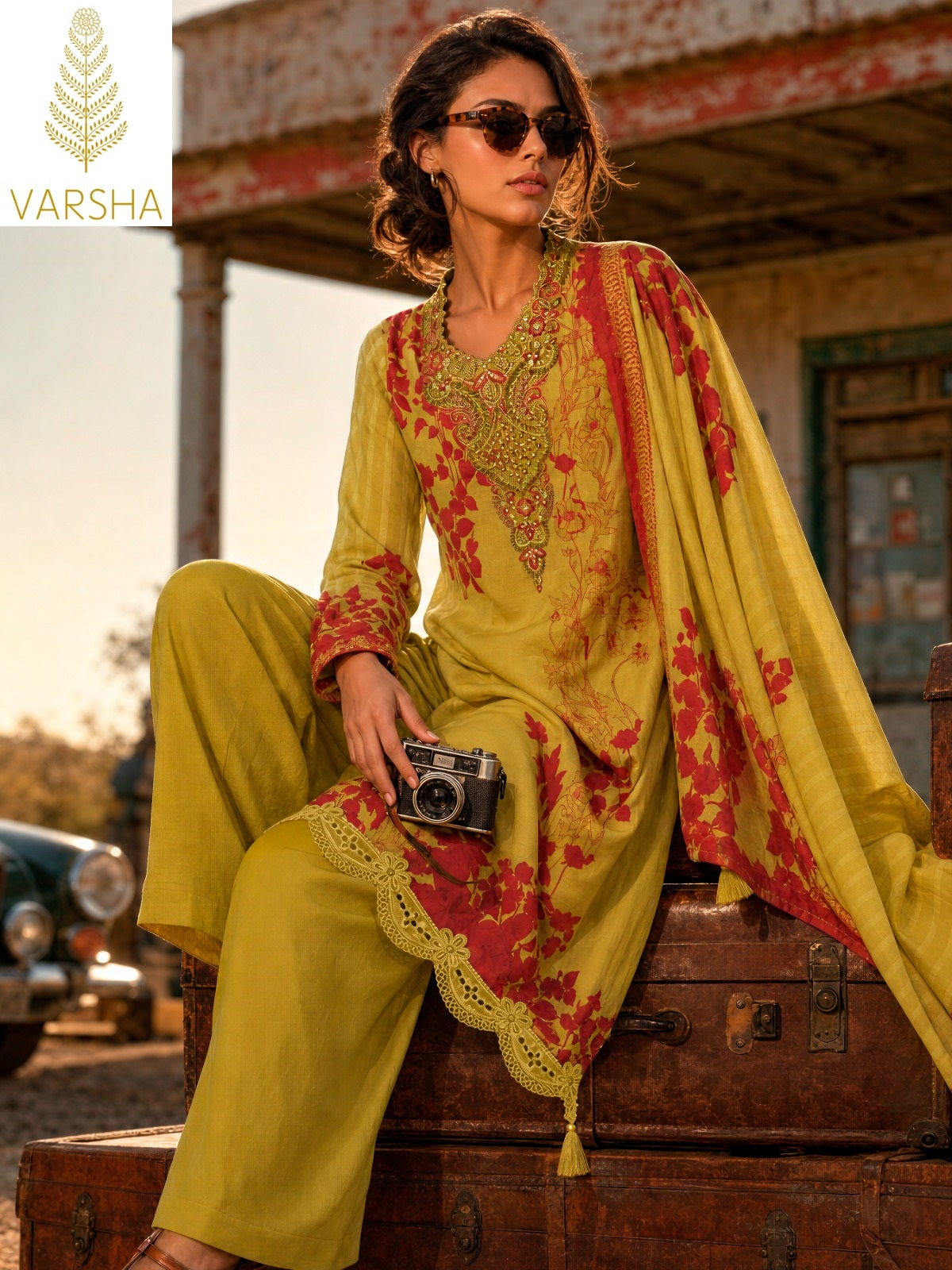Letters From The Garden Varshaa Viscose Muslin Pant Style Suits Supplier India