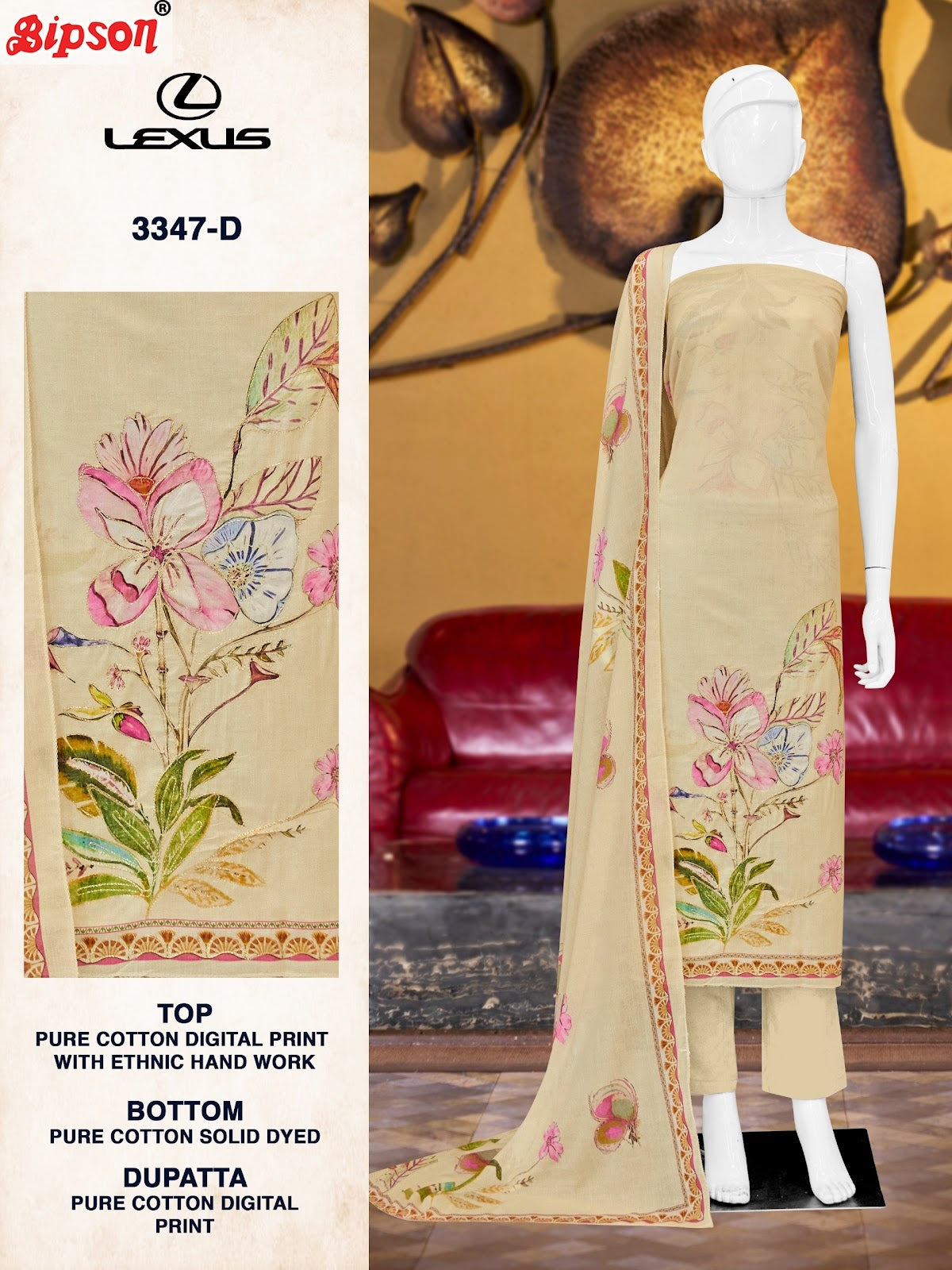 Lexus 3347 Bipson Prints Pure Cotton Pant Style Suits Exporter Gujarat