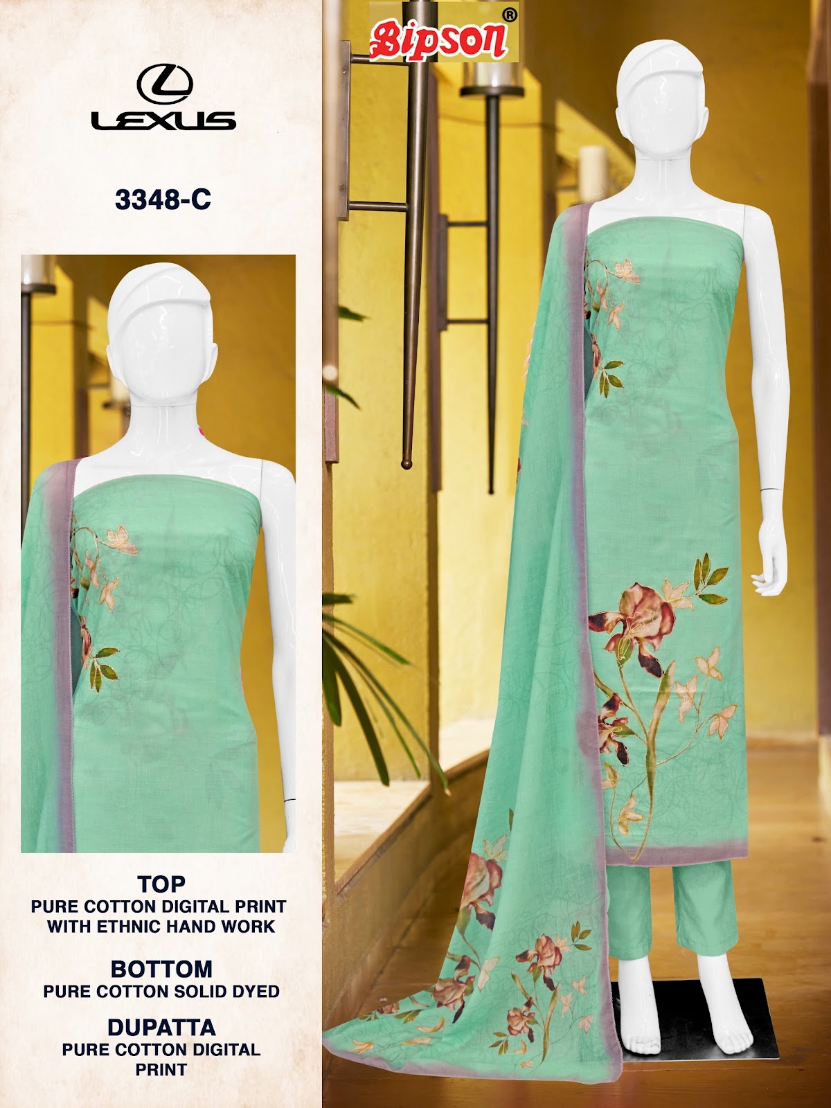 Lexus 3348 Bipson Prints Pure Cotton Pant Style Suits Wholesaler