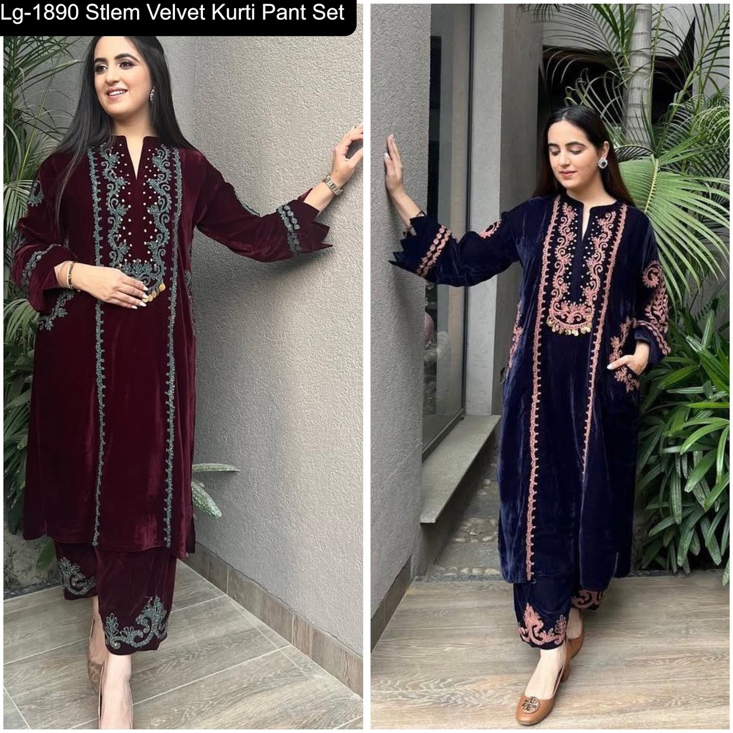 Lg-1890 Stlem Velvet Kurti Pant Set Exporter