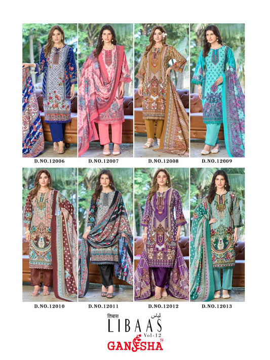 Libaas Vol 12 Ganesha Cotton Karachi Salwar Suits Exporter India