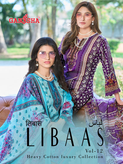 Libaas Vol 12 Ganesha Cotton Karachi Salwar Suits Exporter India