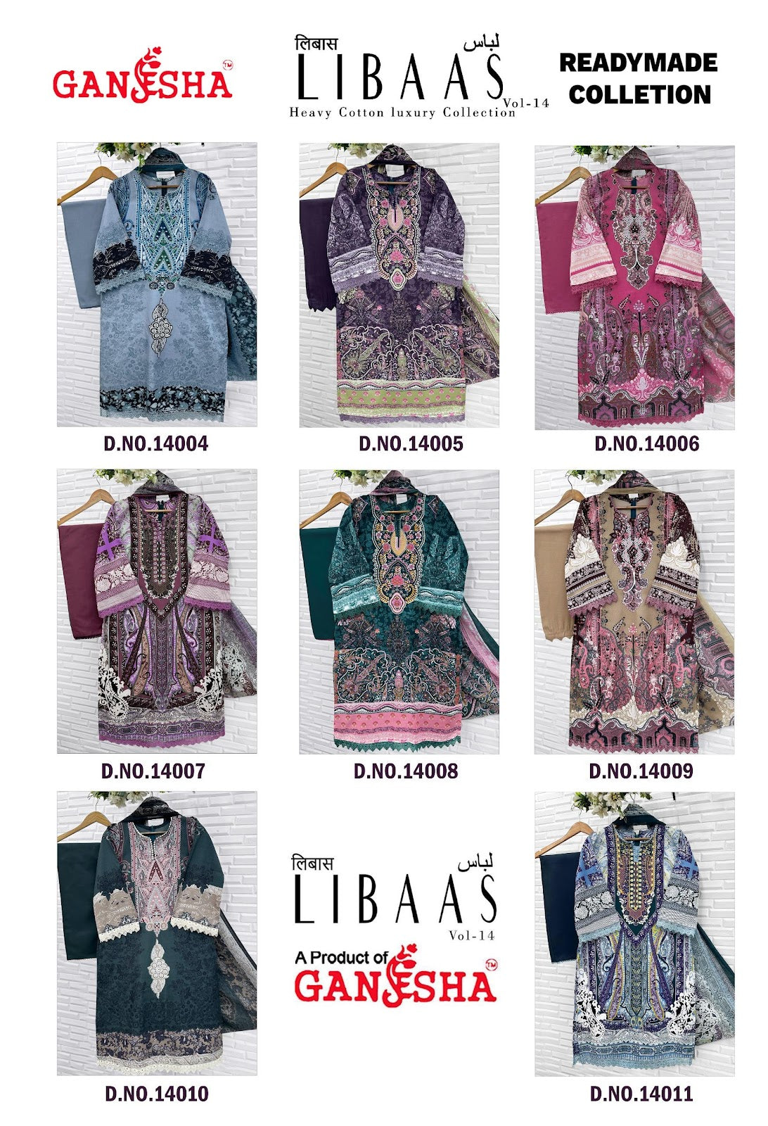 Libaas Vol 14 Ganesha Mix Cotton Karachi Readymade Suits Wholesale