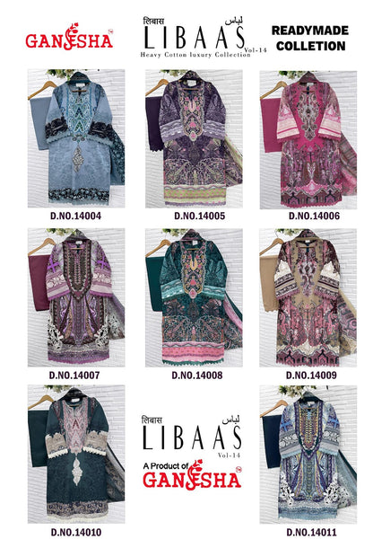 Libaas Vol 14 Ganesha Mix Cotton Karachi Readymade Suits Wholesale