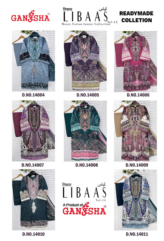 Libaas Vol 14 Ganesha Mix Cotton Karachi Readymade Suits Wholesale