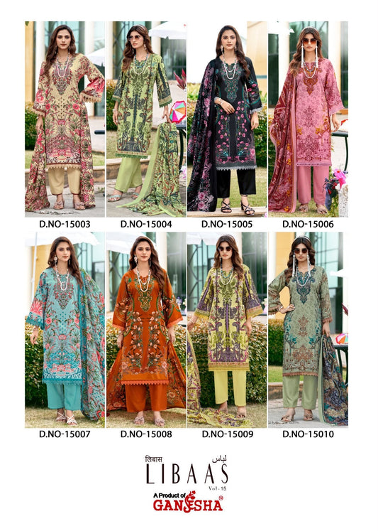 Libaas Vol 15 Ganesha Mix Cotton Karachi Salwar Suits Wholesale
