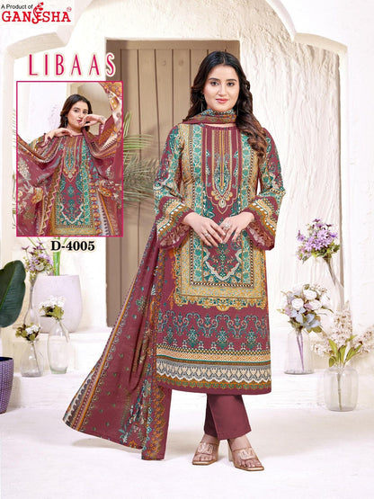 Libaas Vol 4 Ganesha Cotton Karachi Salwar Suits Exporter Gujarat