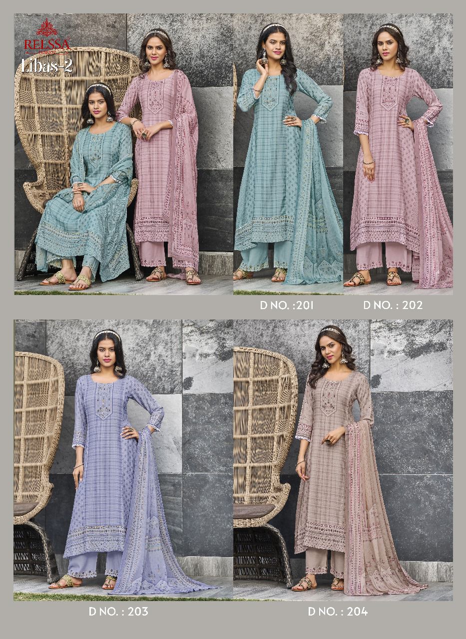 Libas-2 Relssa Fabrics Muslin Silk Plazzo Style Suits