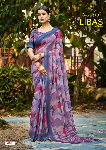 Libas Vol 8 Kashvi Creation Dull Moss Sarees Wholesaler Ahmedabad