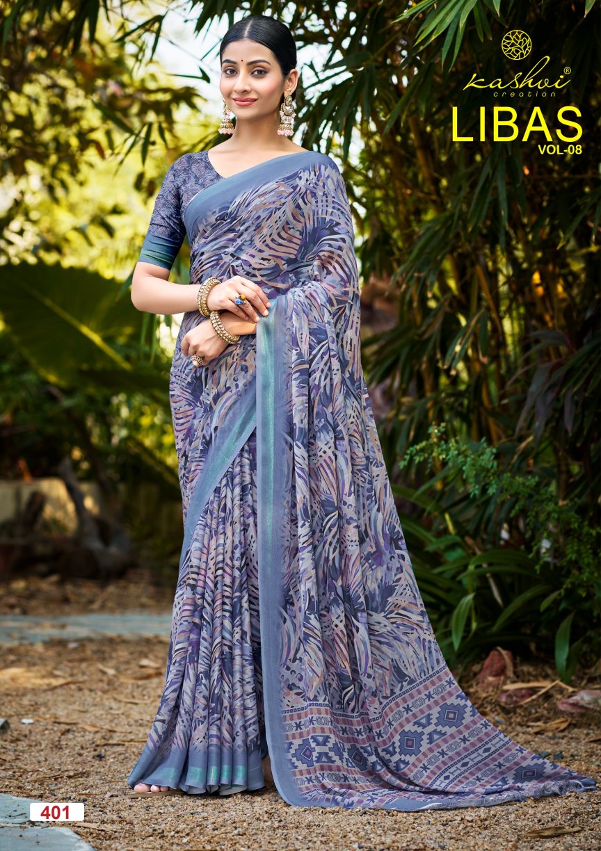 Libas Vol 8 Kashvi Creation Dull Moss Sarees Wholesaler Ahmedabad