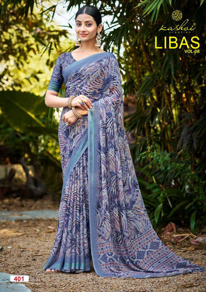 Libas Vol 8 Kashvi Creation Dull Moss Sarees Wholesaler Ahmedabad