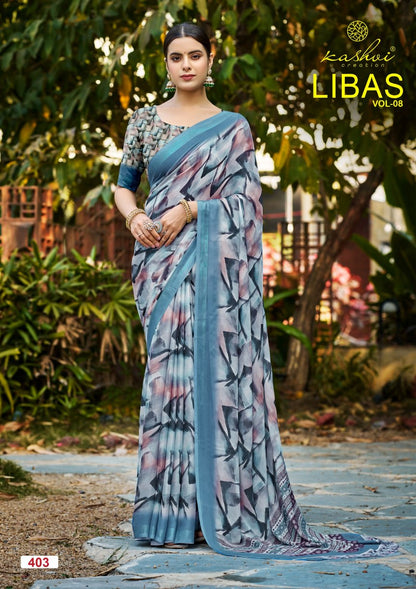 Libas Vol 8 Kashvi Creation Dull Moss Sarees Wholesaler Ahmedabad