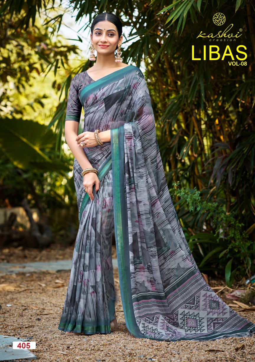 Libas Vol 8 Kashvi Creation Dull Moss Sarees Wholesaler Ahmedabad
