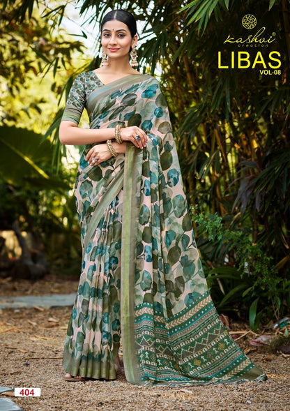 Libas Vol 8 Kashvi Creation Dull Moss Sarees Wholesaler Ahmedabad