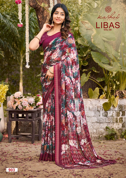 Libas Vol 9 Kashvi Creation Dull Moss Sarees Wholesaler India