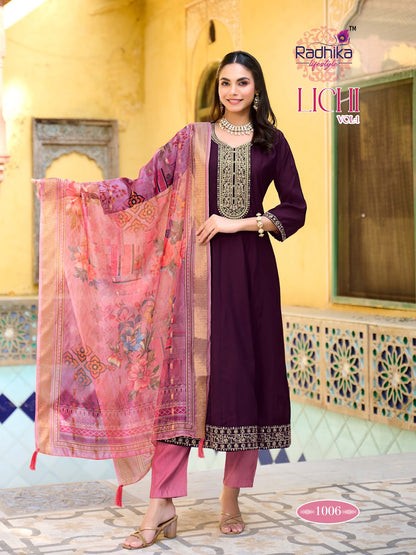 Lichi Vol 1 Radhika Lifestyle Roman Silk Readymade Anarkali Suits Exporter