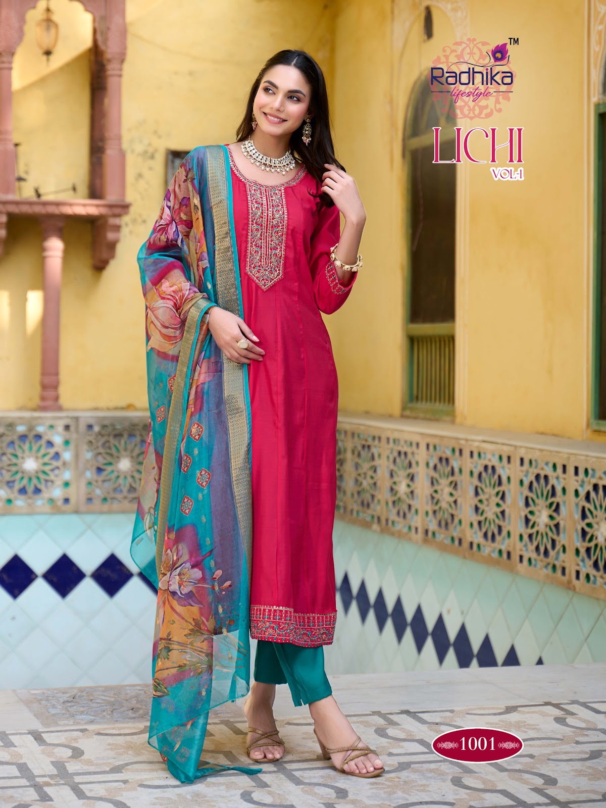 Lichi Vol 1 Radhika Lifestyle Roman Silk Readymade Anarkali Suits Exporter