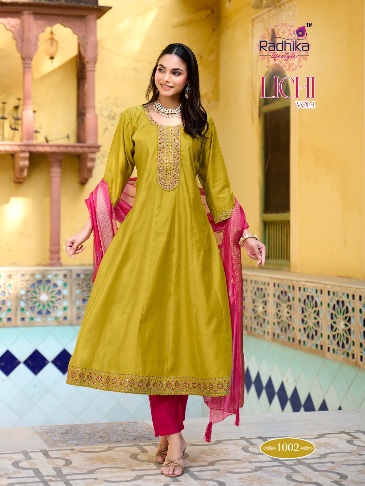 Lichi Vol 1 Radhika Lifestyle Roman Silk Readymade Anarkali Suits Exporter