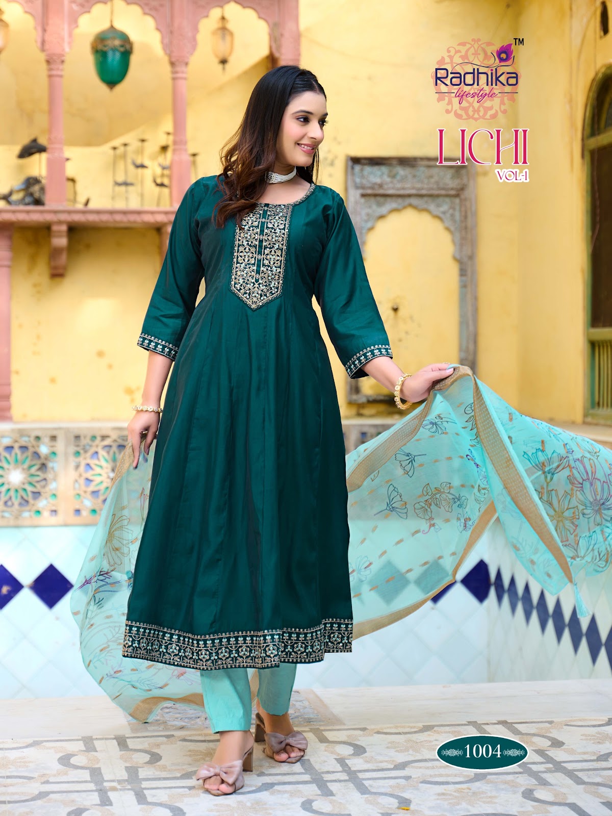 Lichi Vol 1 Radhika Lifestyle Roman Silk Readymade Anarkali Suits Exporter