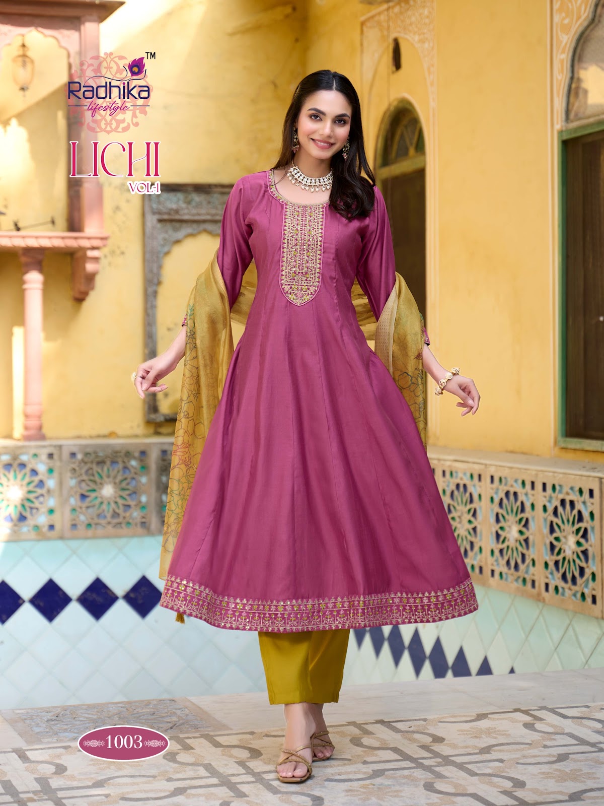 Lichi Vol 1 Radhika Lifestyle Roman Silk Readymade Anarkali Suits Exporter