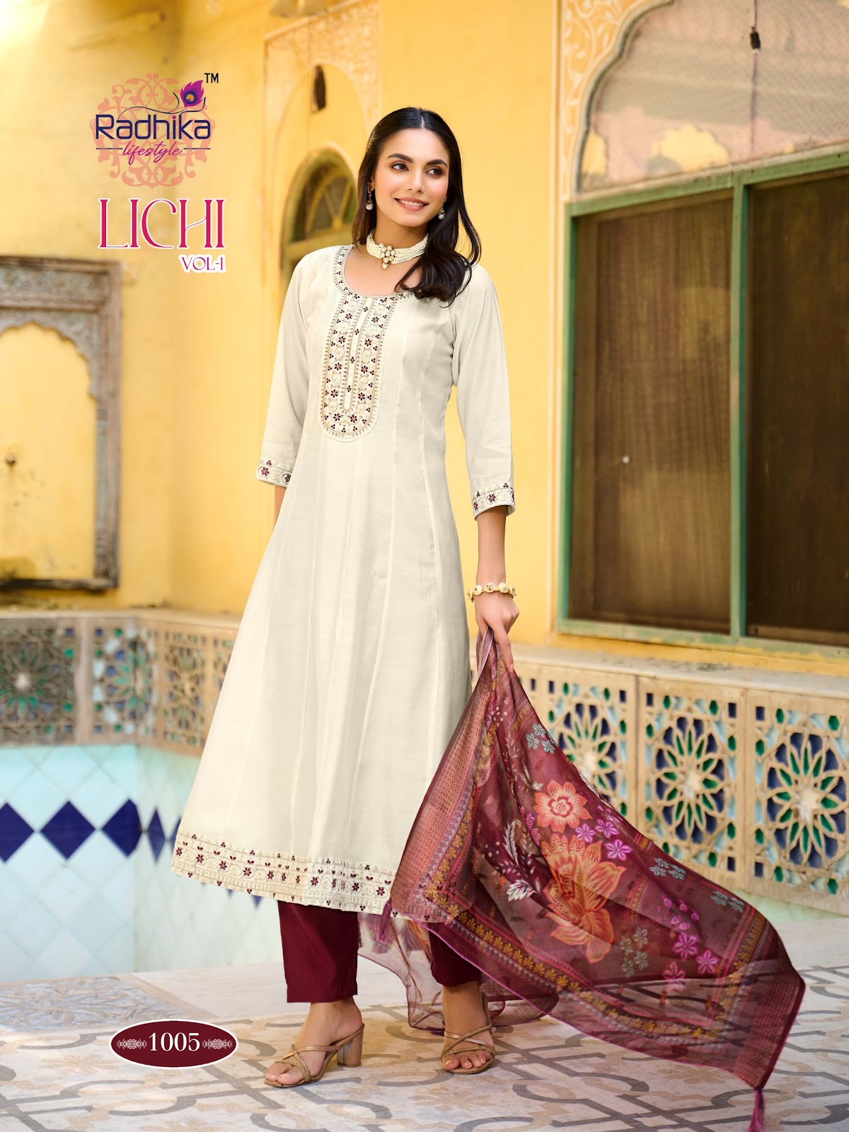 Lichi Vol 1 Radhika Lifestyle Roman Silk Readymade Anarkali Suits Exporter